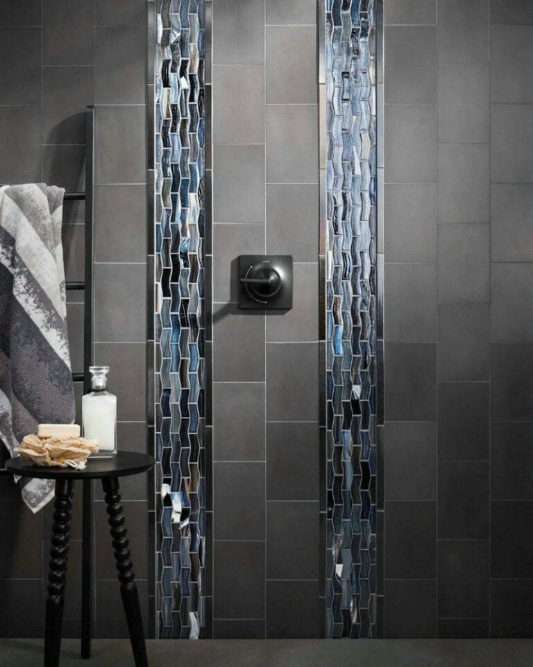 shower tile with accent strip feature