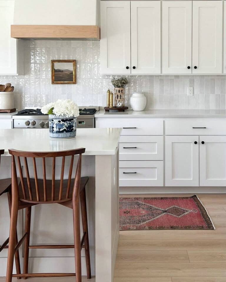 black handles on white cabinets feature