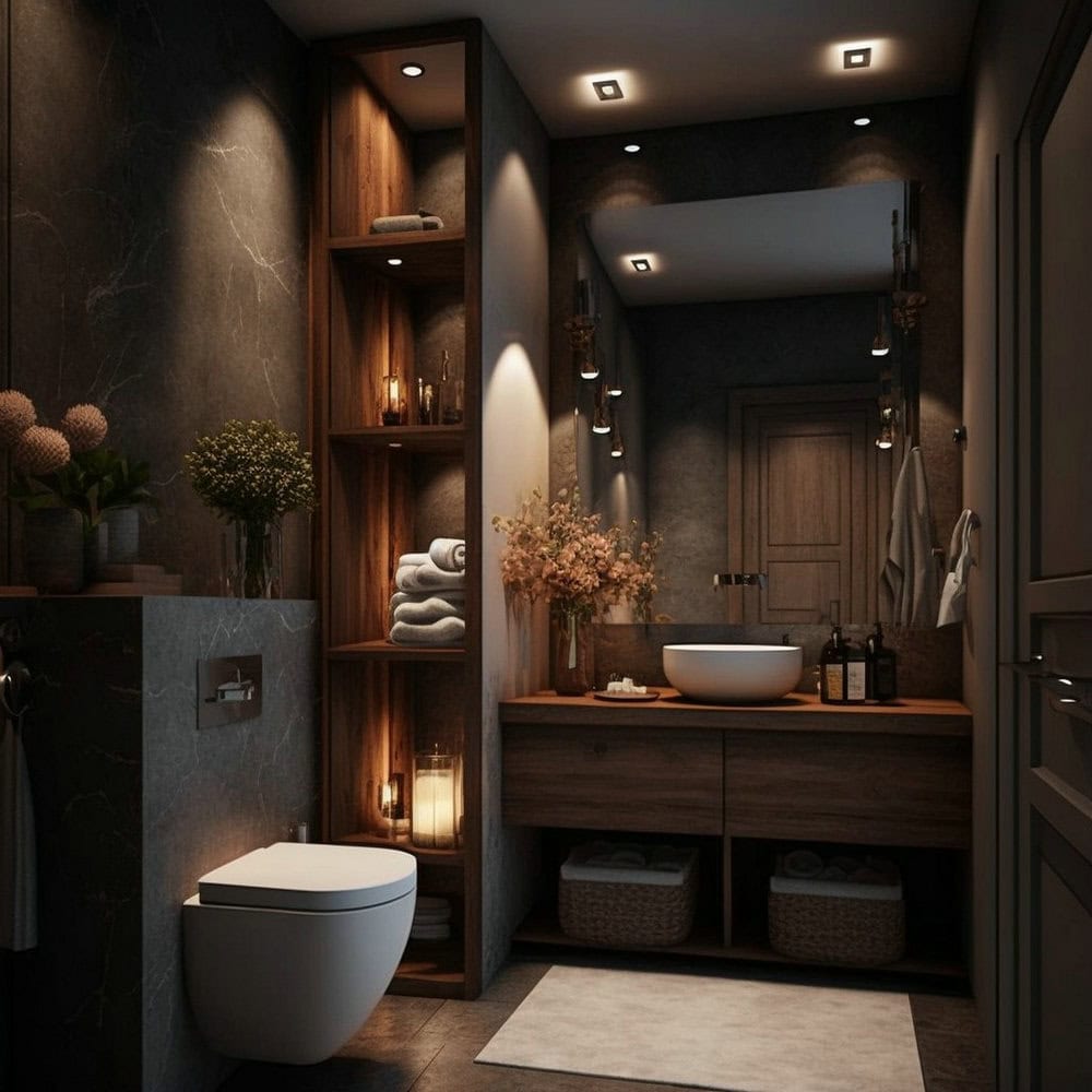 light grey and brown bathroom