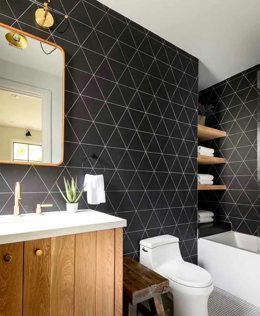 modern black tile shower