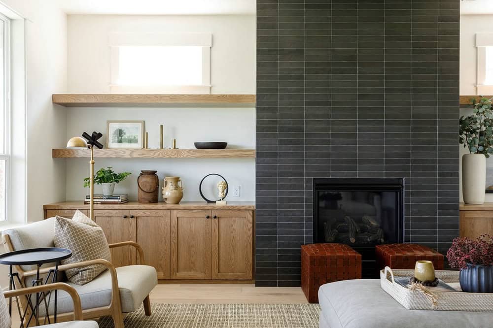 black fireplace wall