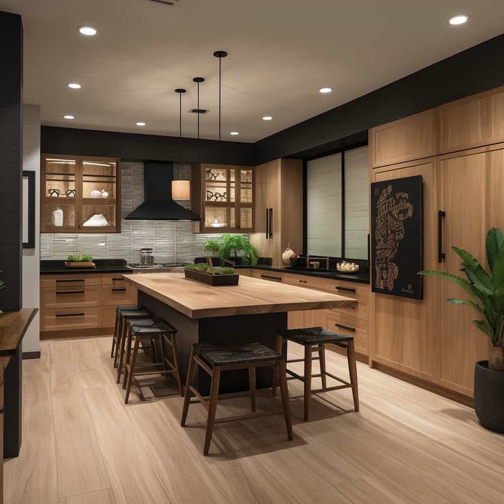 kitchen backsplash with brown cabinets