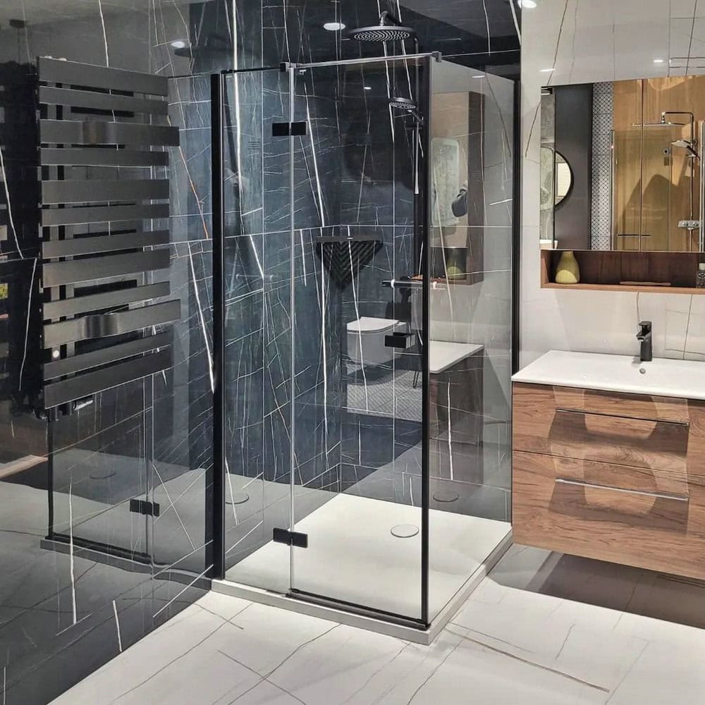 modern dark tile bathroom