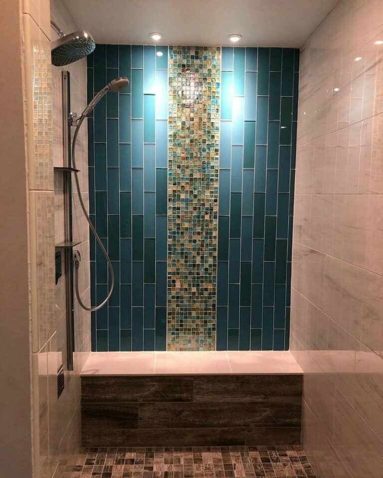 tiled showers with accent strips feature