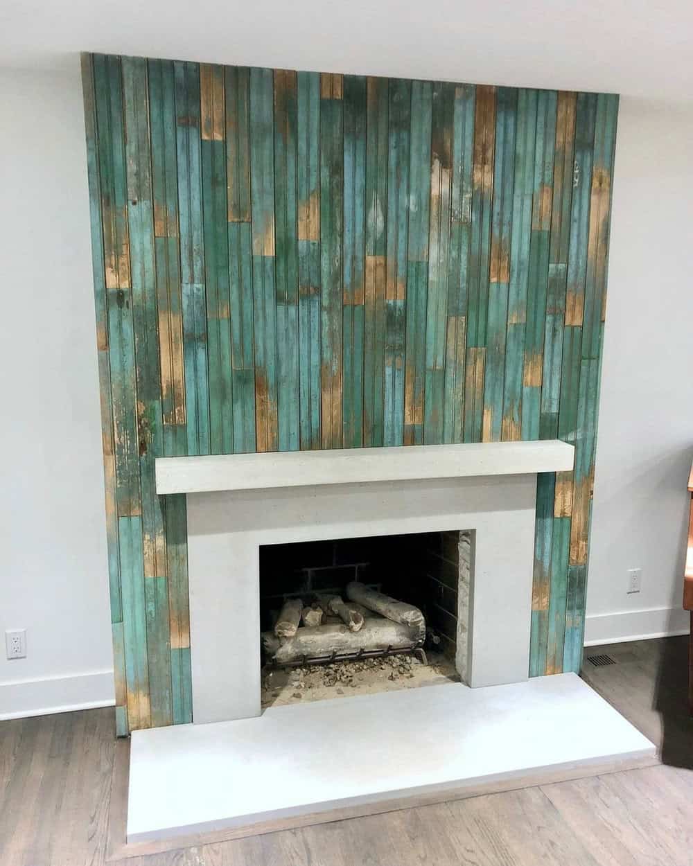 accent wall above fireplace