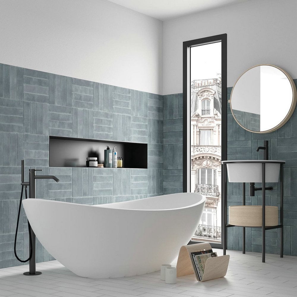 grey and light blue bathroom