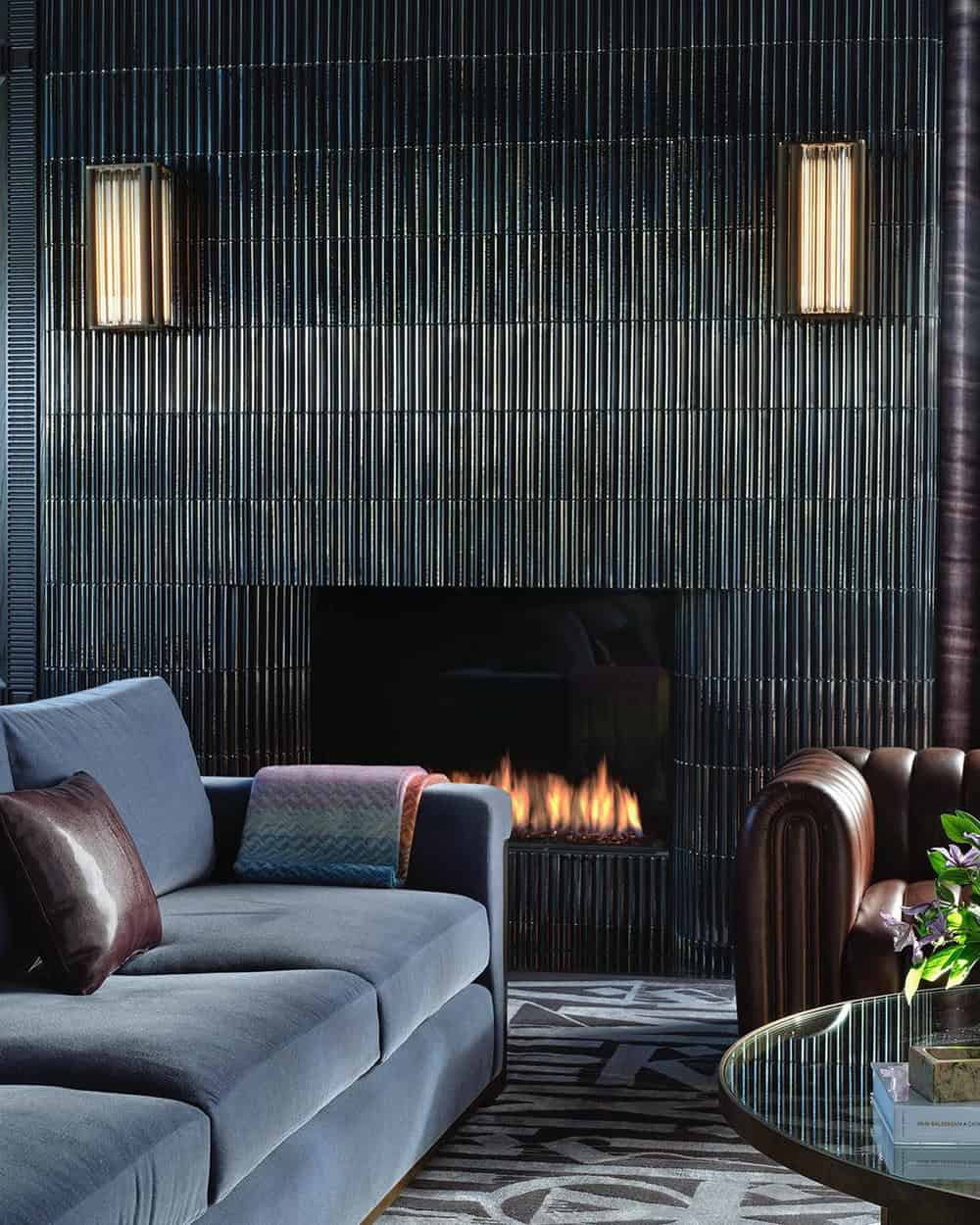 modern black fireplace wall