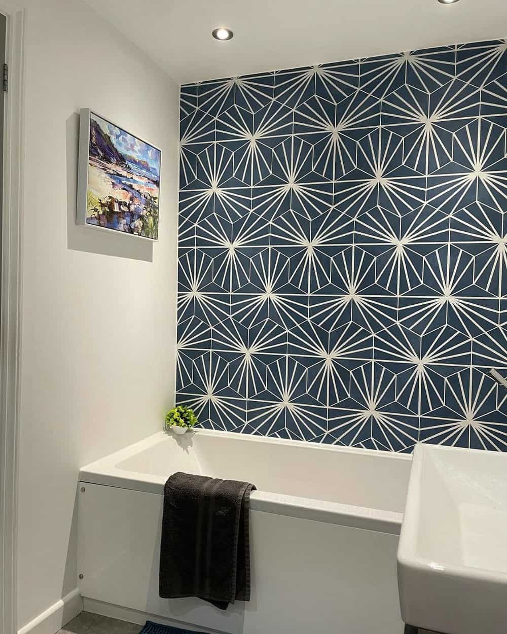 dark accent wall in small bathroom