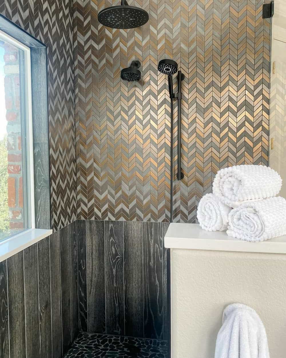 black tile bathroom shower