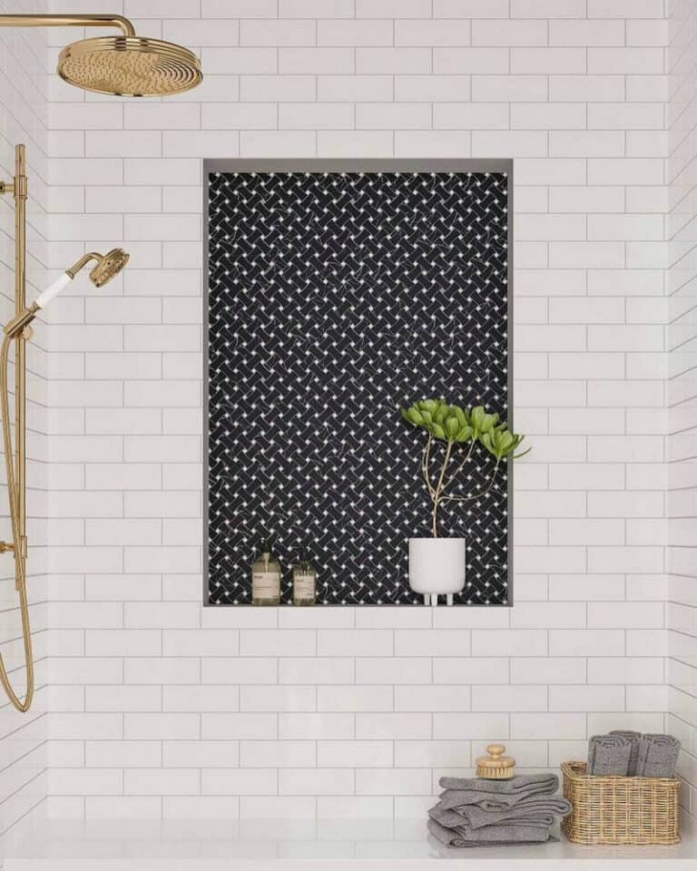 white subway tile shower niche ideas feature