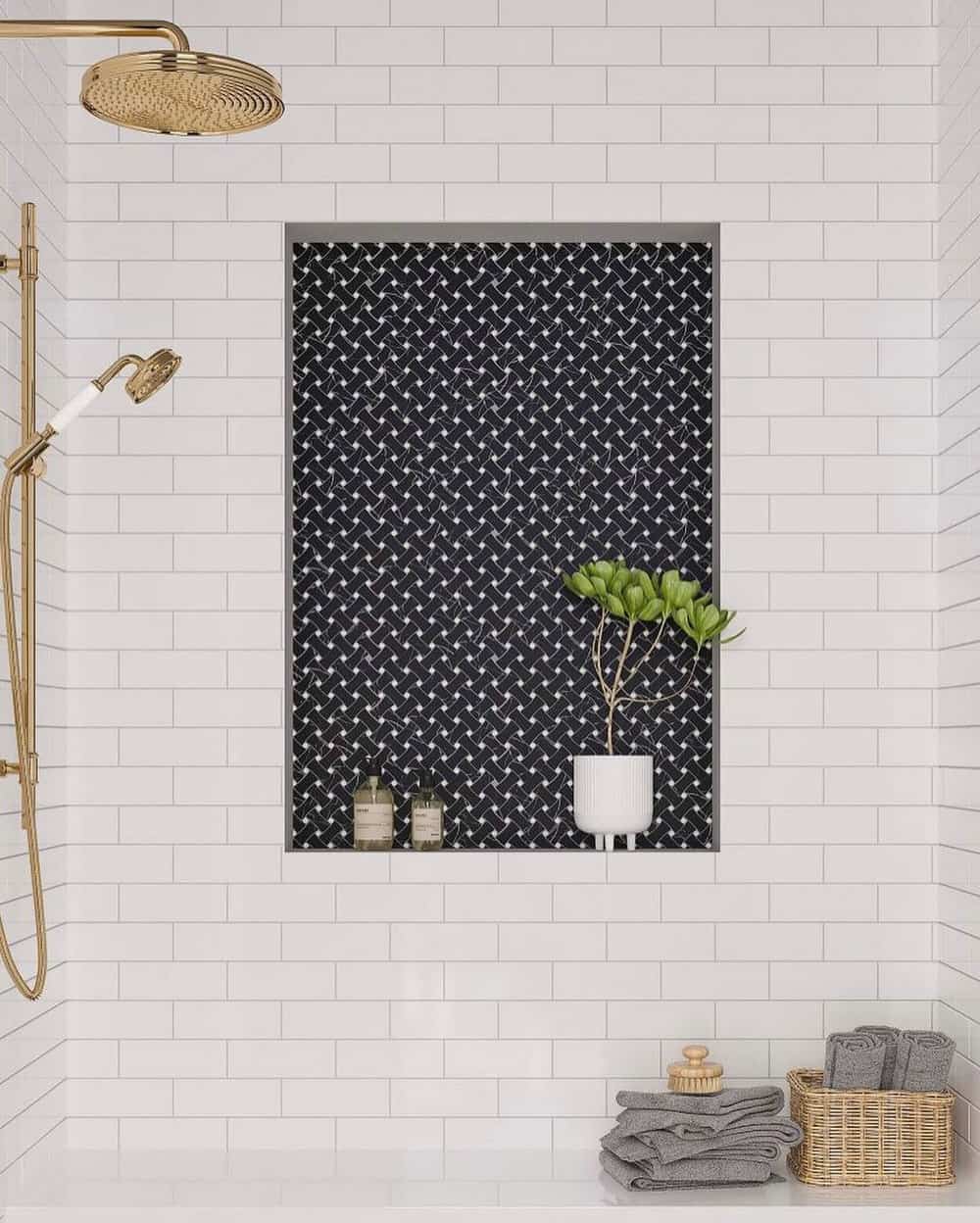 white subway tile shower niche ideas