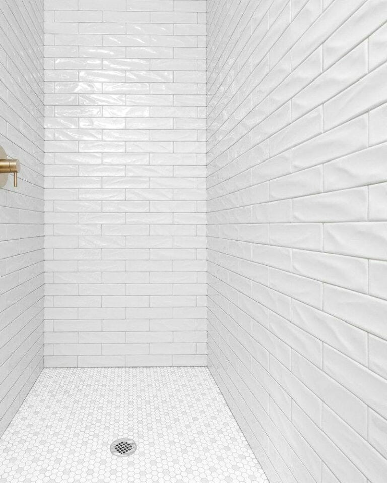 white hexagon tile gray grout feature