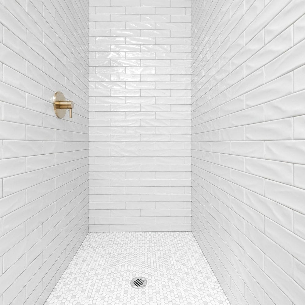 white hexagon tile gray grout