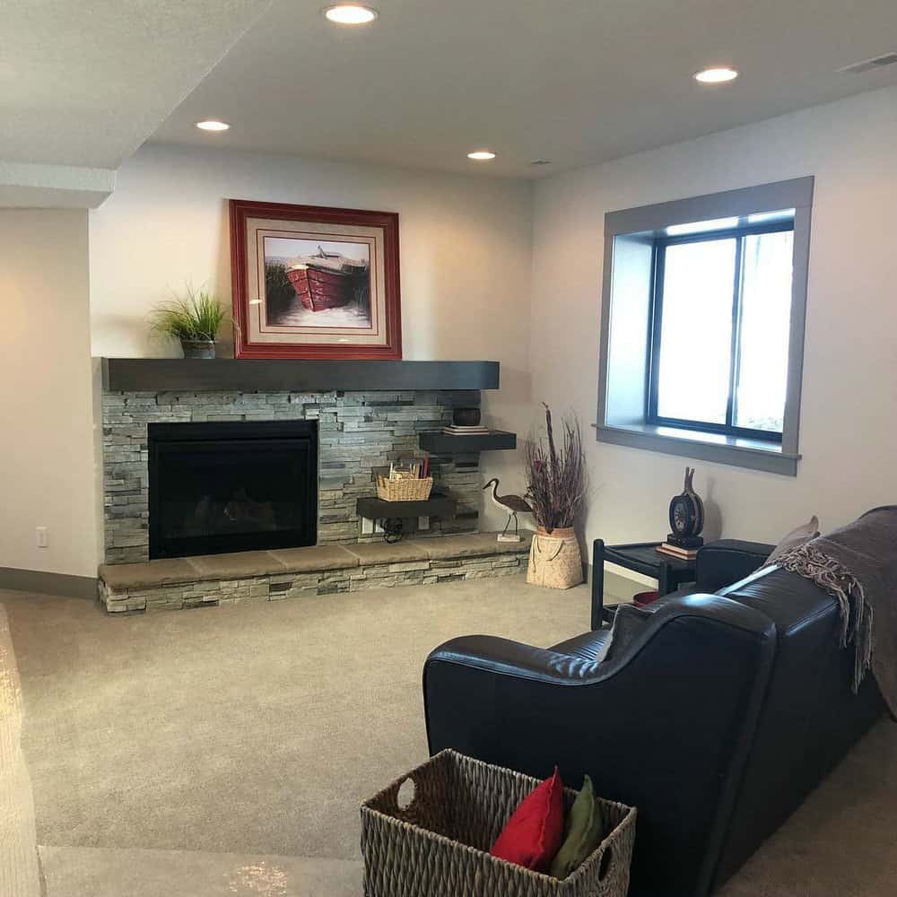 basement decorating ideas with fireplace