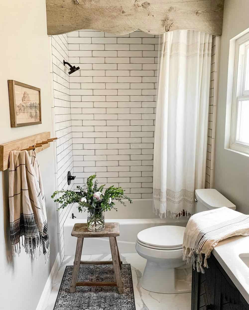 grey grout white subway tile shower