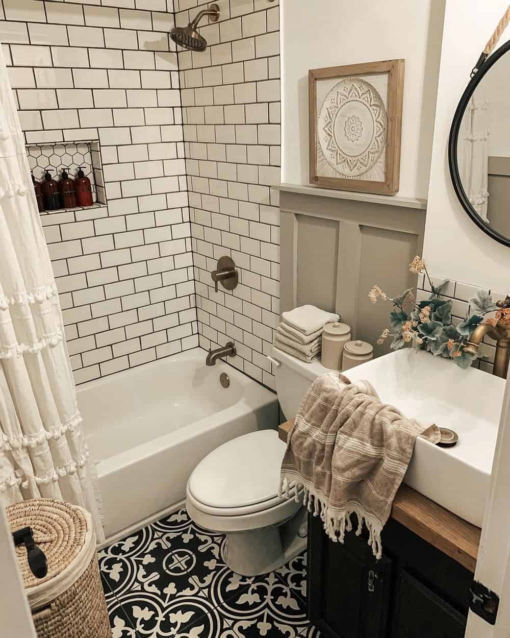 white subway tile dark grout kitchen