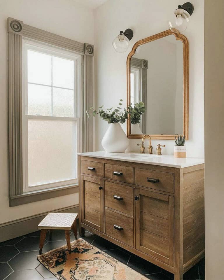 wood baseboard in bathroom feature