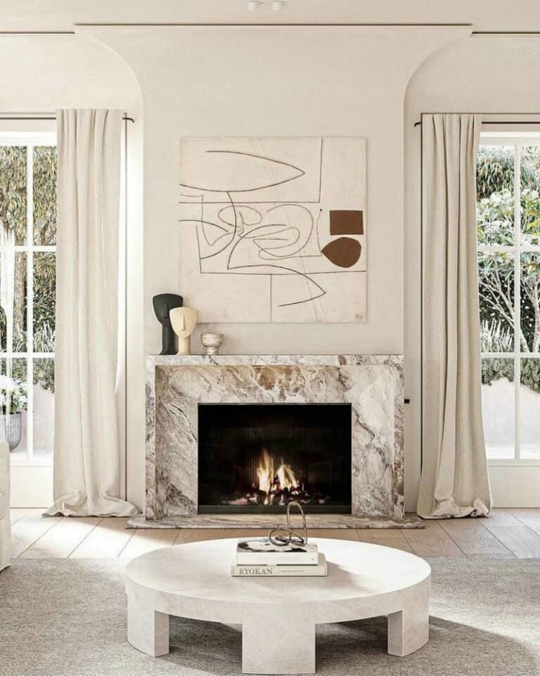 floor to ceiling marble fireplace feature