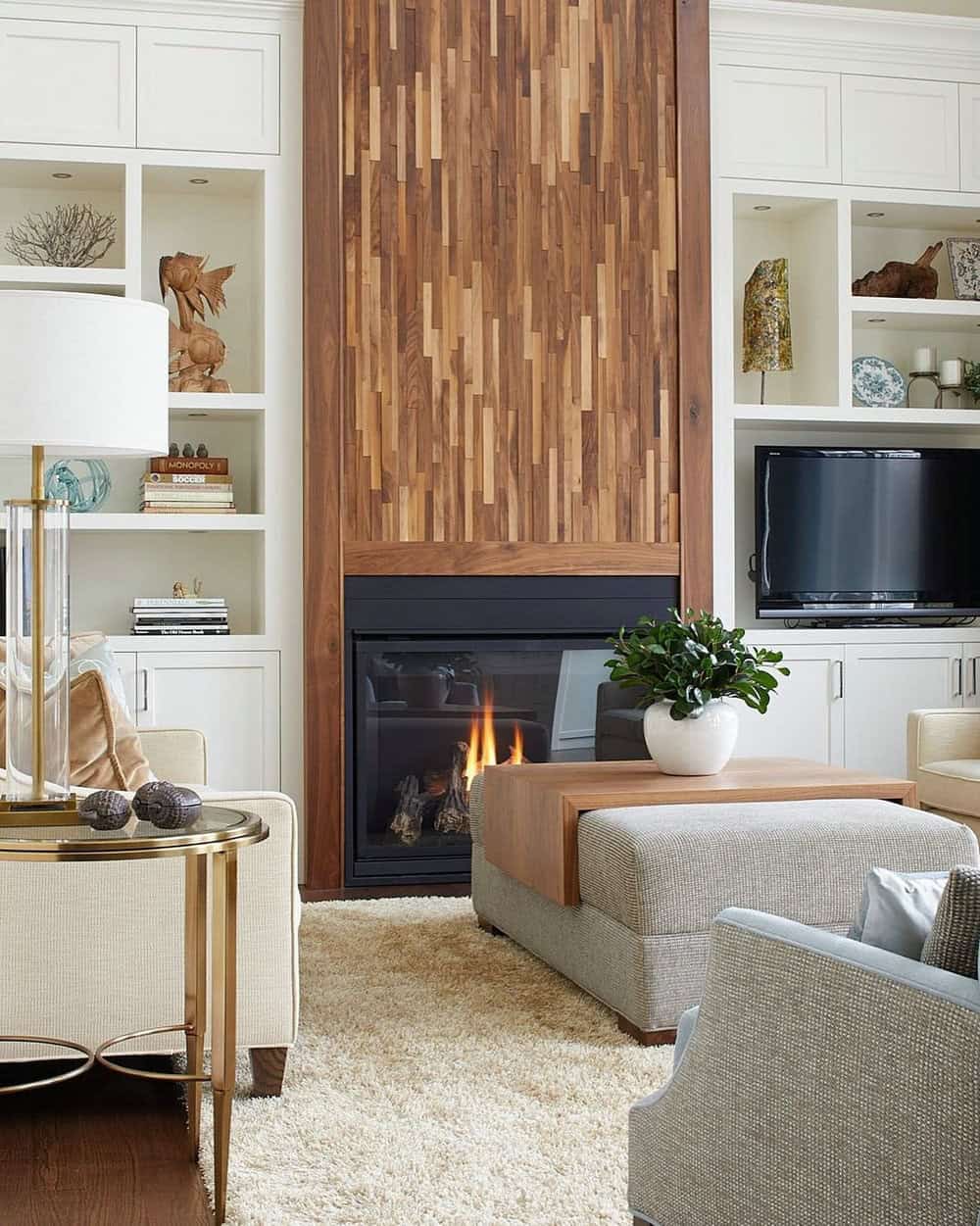 living room accent wall with fireplace