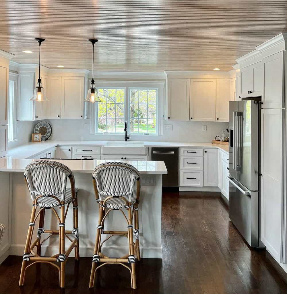 kitchen with quartz backsplash