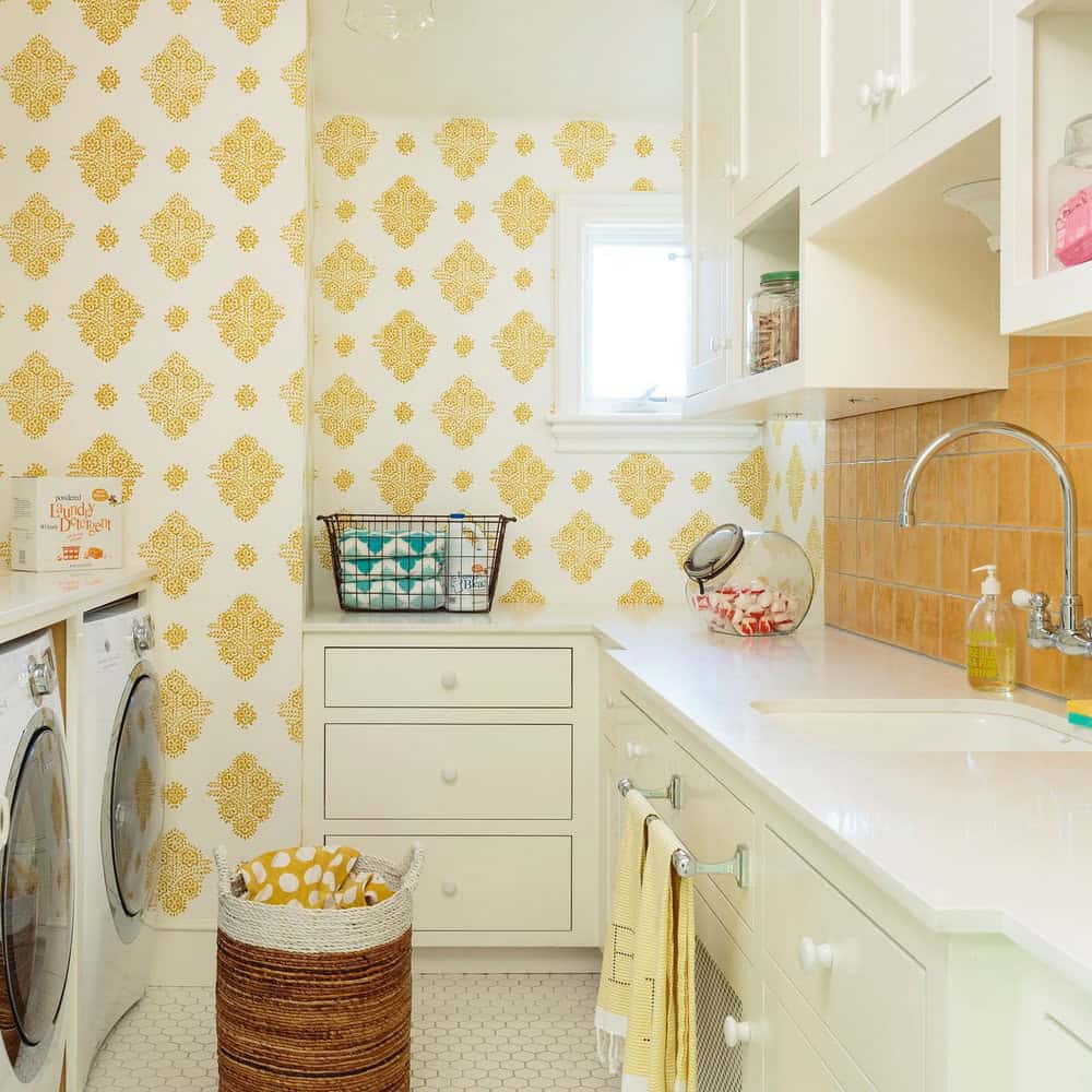 White and Yellow Laundry Room