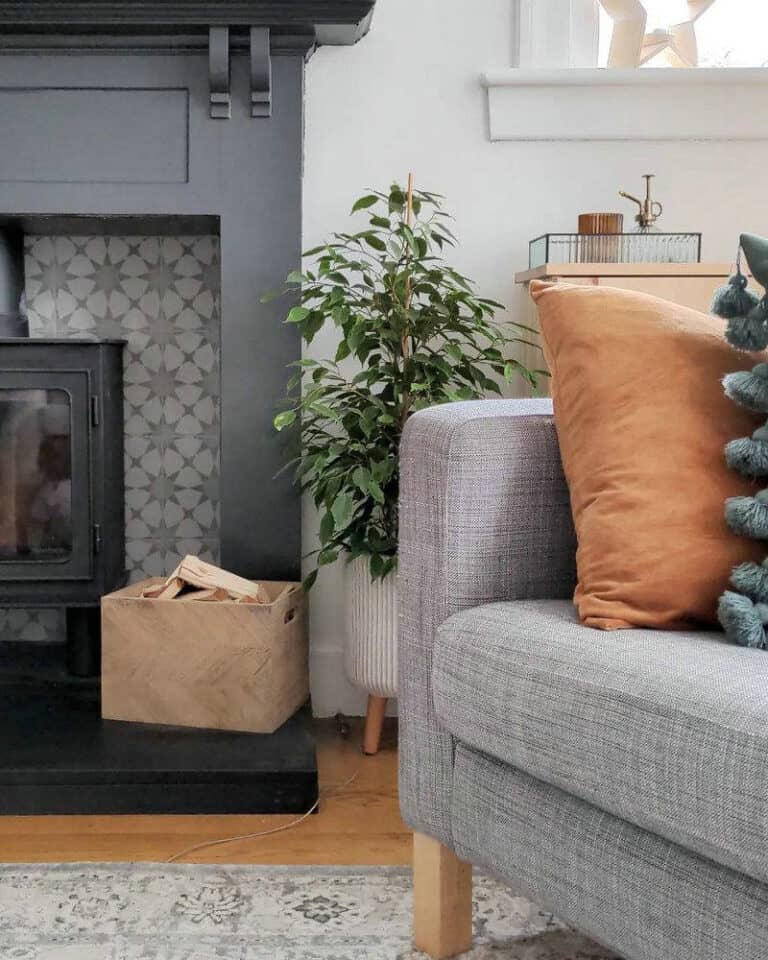 gray fireplace paint feature