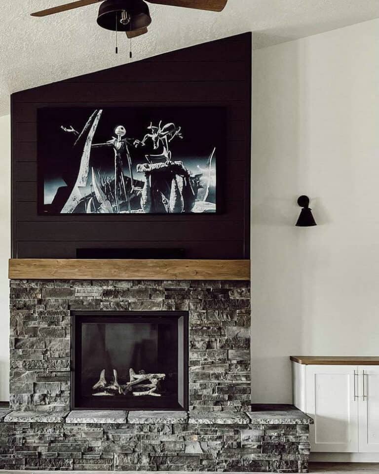 dark gray fireplace paint feature