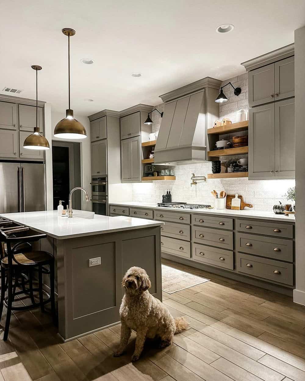 grey tile backsplash kitchen