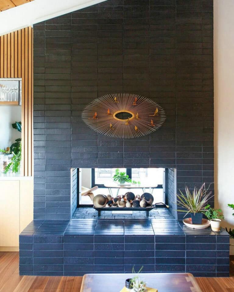 black painted brick fireplace ideas feature