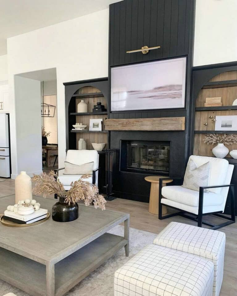 black painted fireplace mantels feature