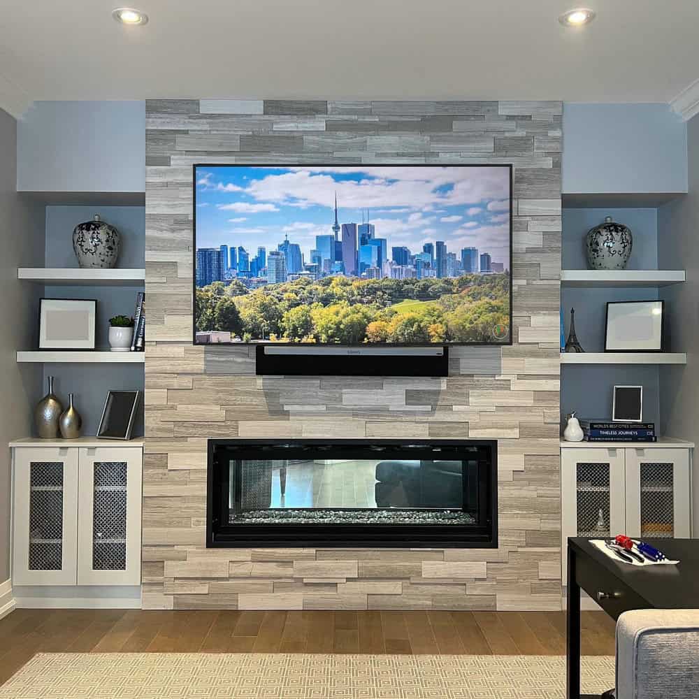 accent wall around fireplace