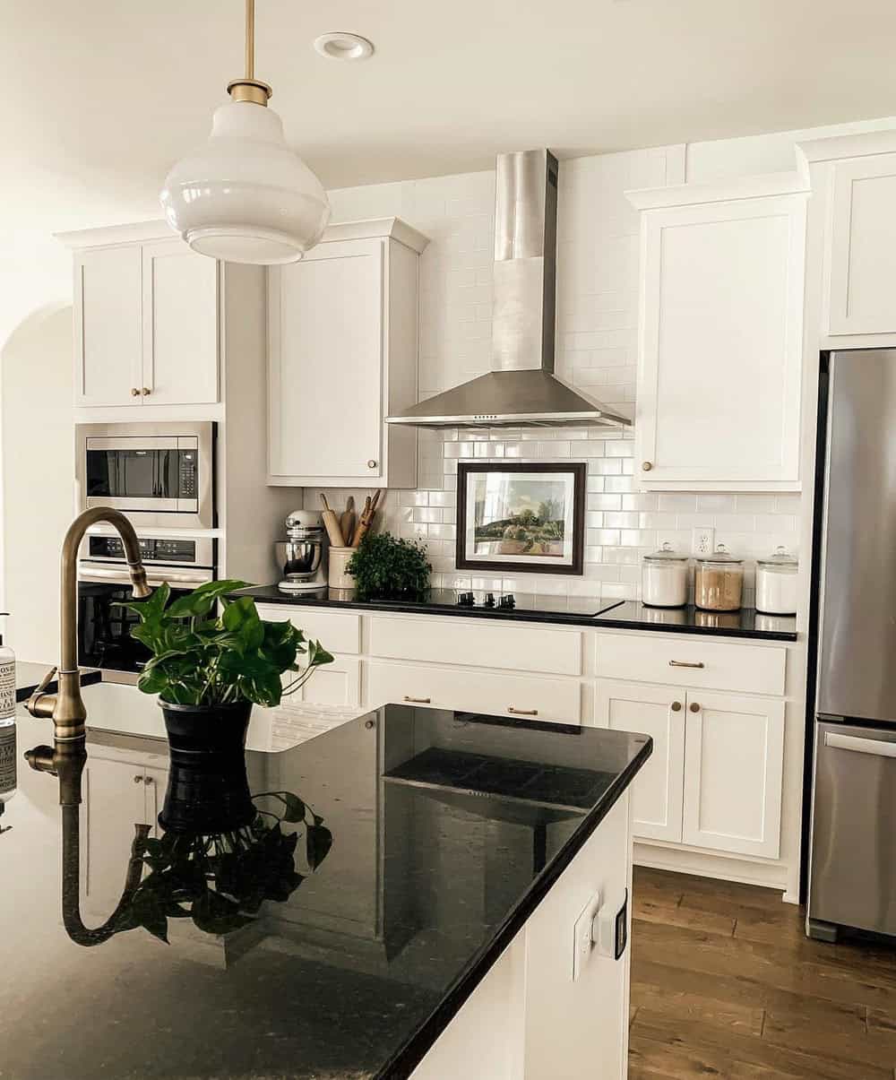 black granite countertops and backsplash