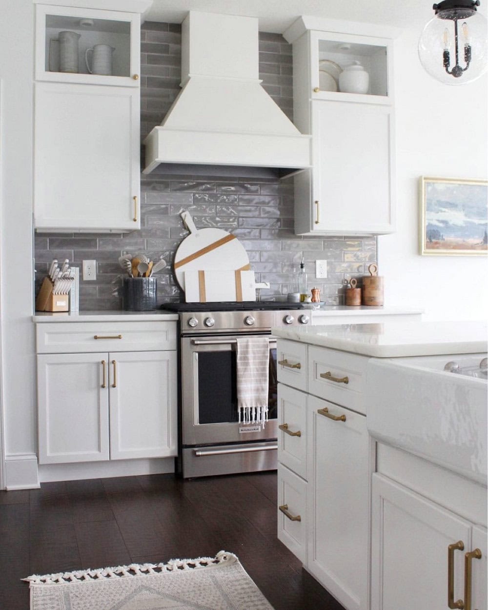 grey tile kitchen backsplash