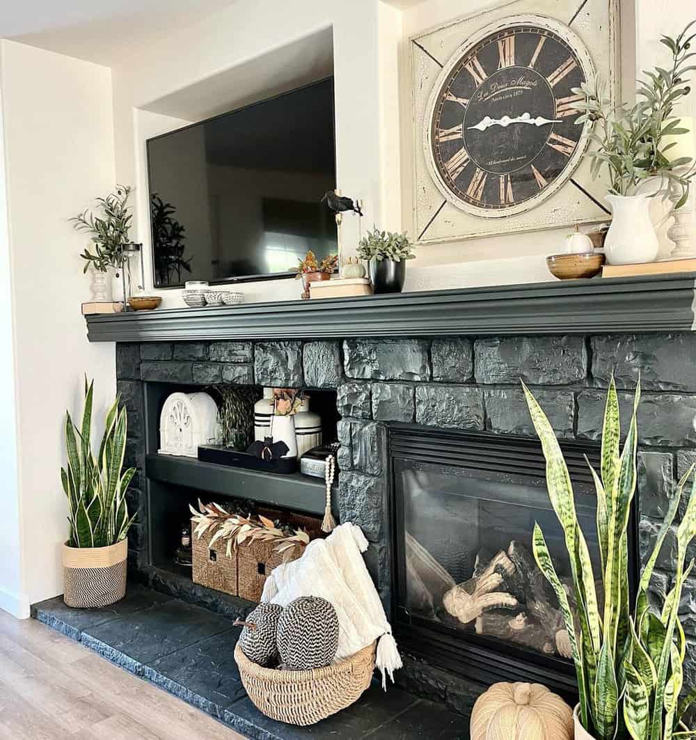 fireplace black tile ideas