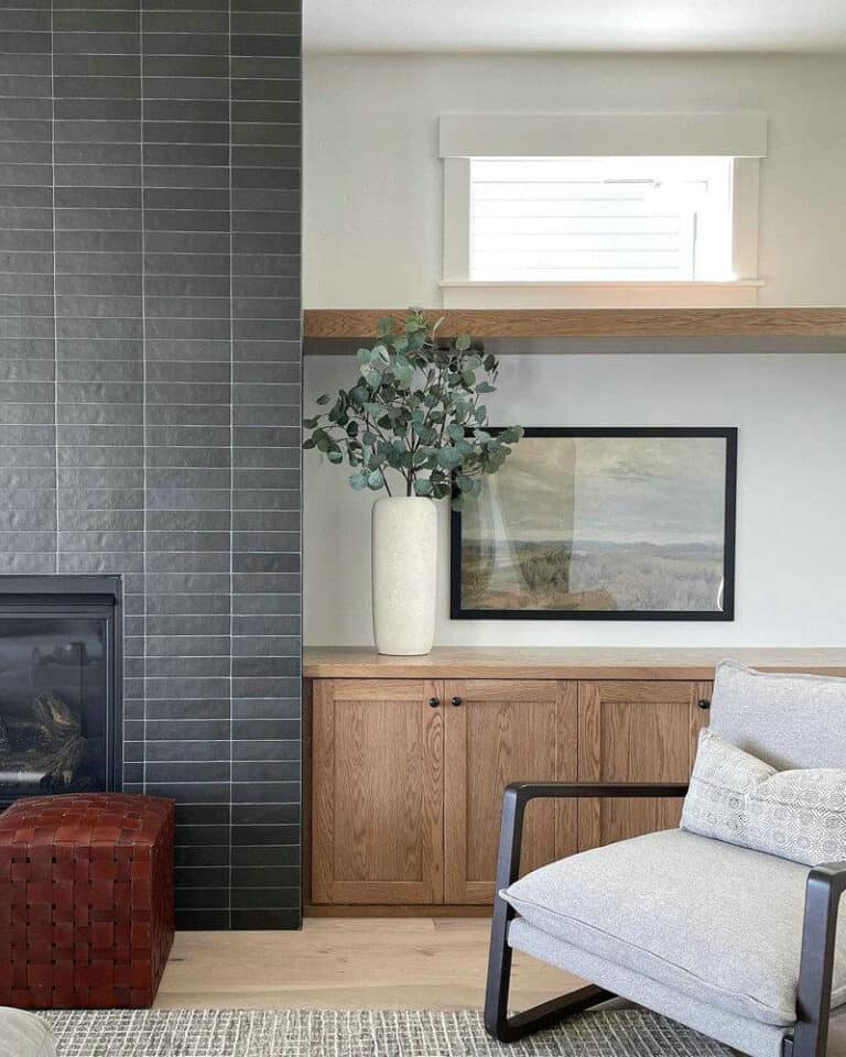 dark gray brick fireplace feature