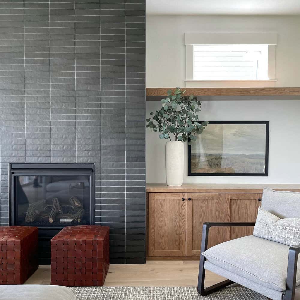 dark gray brick fireplace