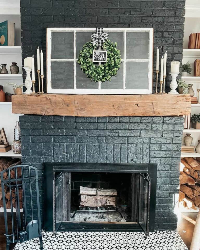 black paint for fireplace brick feature