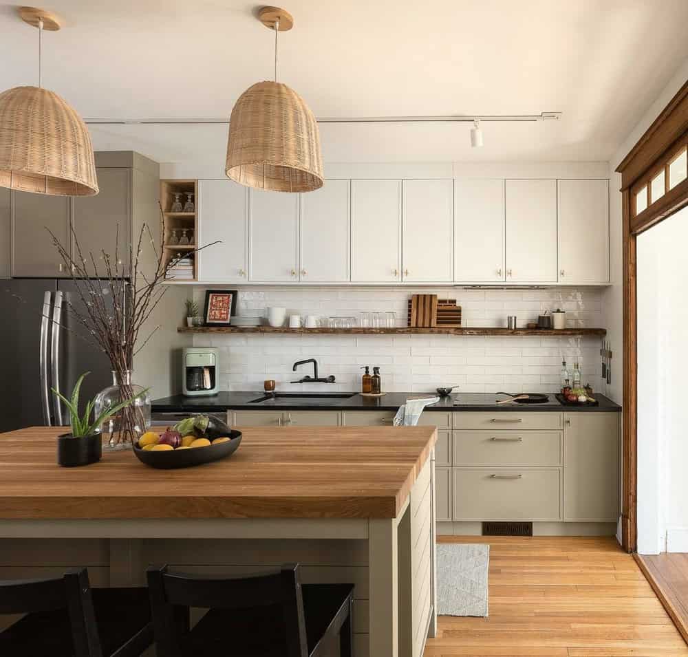 backsplash for brown cabinets and white countertops