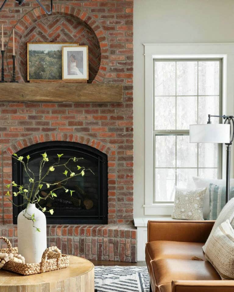 old brick fireplace makeover feature