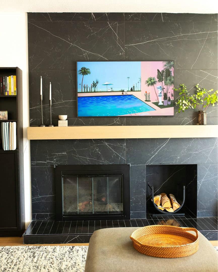 black tile for fireplace surround