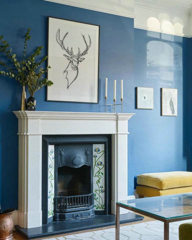 navy blue fireplace accent wall feature