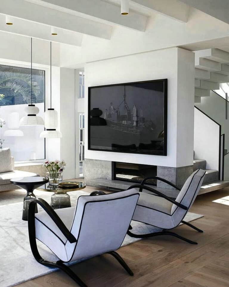 contemporary fireplace designs with tv above feature