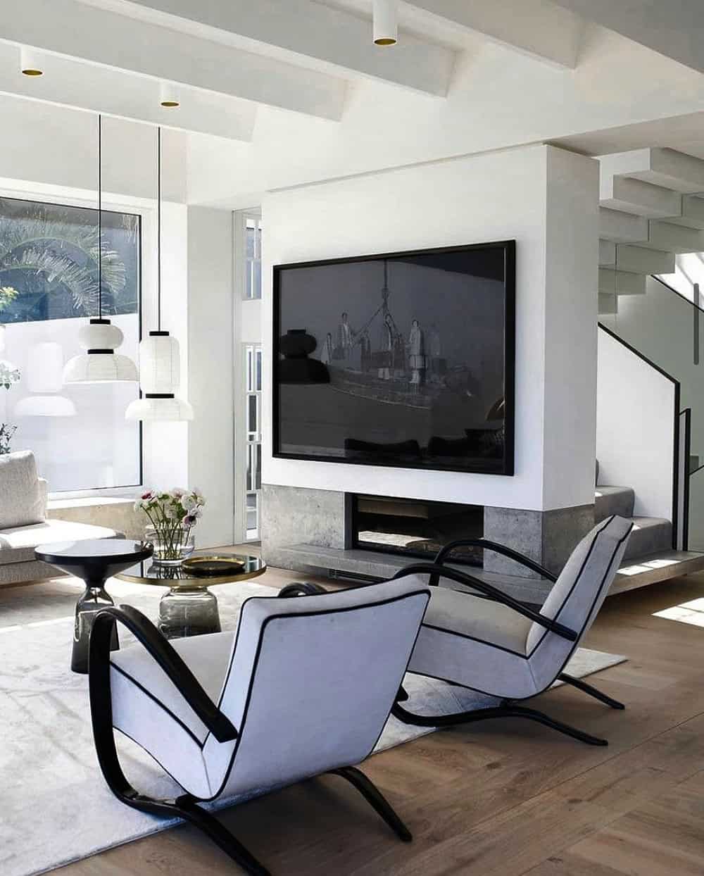 contemporary fireplace designs with tv above