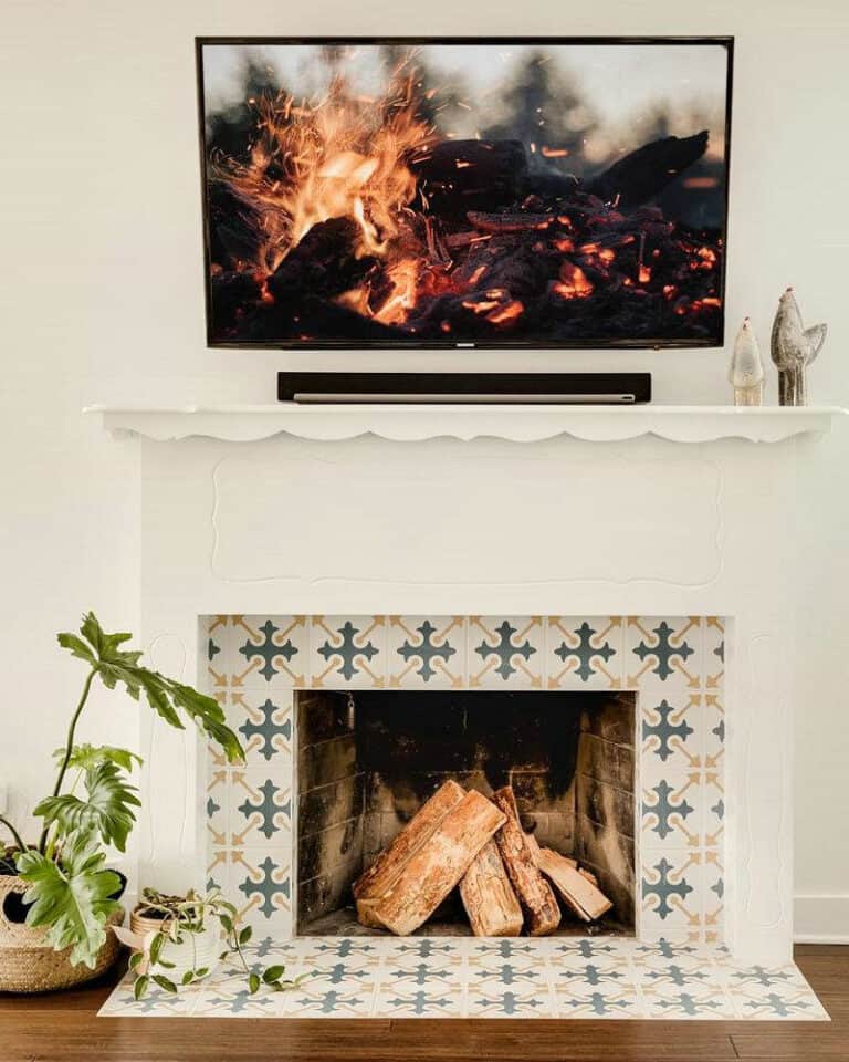 farmhouse fireplace decor with tv feature