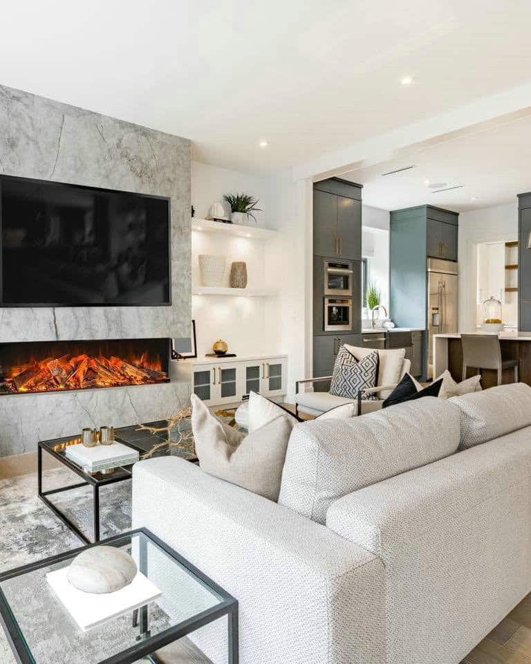 contemporary modern fireplace with tv above feature