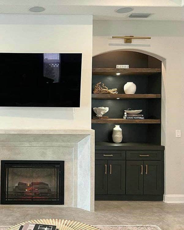 electric fireplace below tv feature