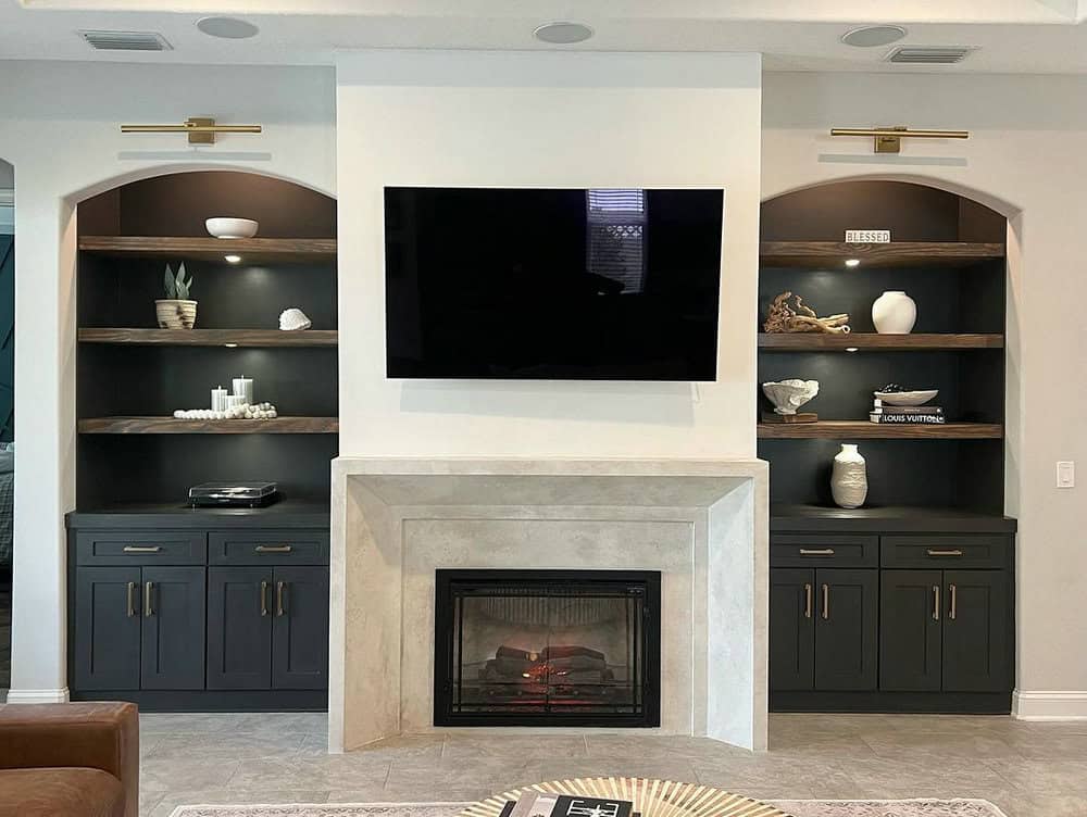 electric fireplace below tv