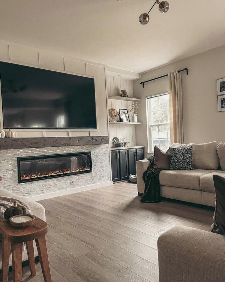 diy wall for tv and electric fireplace feature