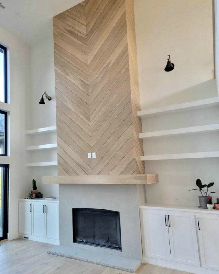 modern 2 story fireplace feature