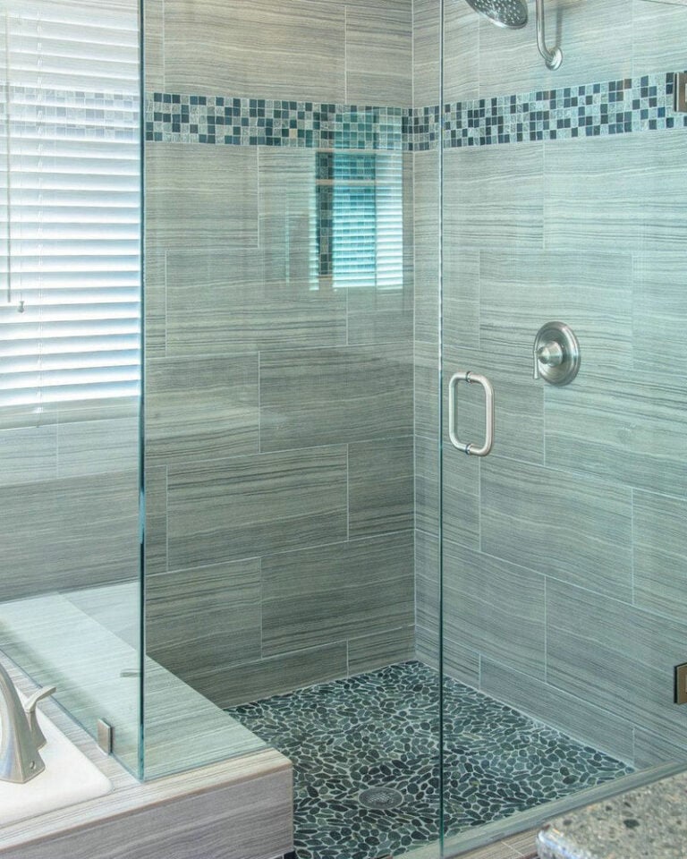 glass accent tile in shower feature